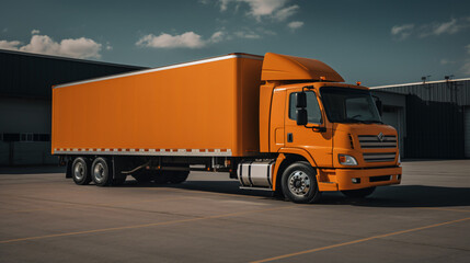 Fototapeta na wymiar A large orange truck