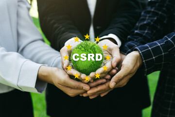 Corporate Sustainability Reporting Directive (CSRD) Concept. The European Union and financial reporting standards regarding sustainability disclosures.