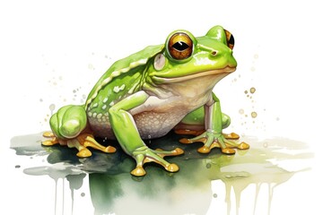 Obraz premium watercolor frog frog illustration with splash watercolor textured background unusual illustration watercolor frog