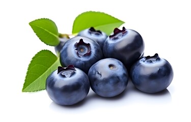 fresh tasty blueberry with leaves isolated on white background