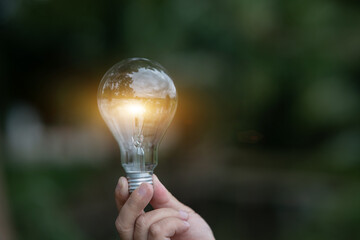 Light bulb Energy saving green nature background
