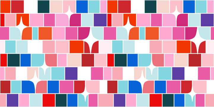 Abstract seamless geometric pattern with disco mirror ball texture in cartoon style. Vector funky illustration. Party, Holiday background.