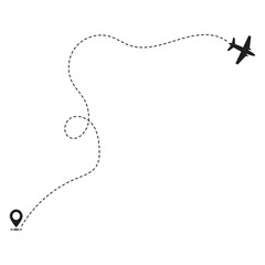 Airplane Travel Path Silhouette With Flat Design. Vector illustration. 