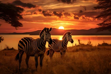Foto op Aluminium zebra in the sunset © Amna
