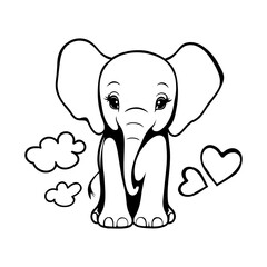 Baby elephant coloring book, vector illustration