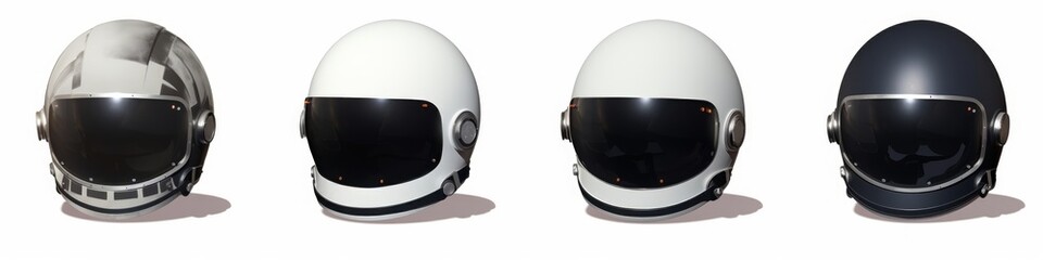 set of astronaut helmets isolated on white background, Generative AI