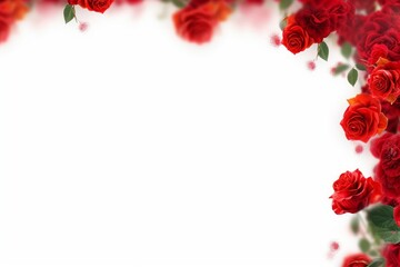 Decoration Red rose frame with white background png form, Generative AI