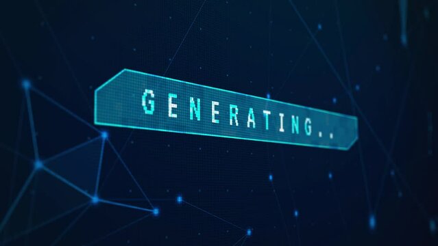 Blue lines and dots technology background. Artificial intelligence digital abstract generating text. 4K resolution video 3840x2160