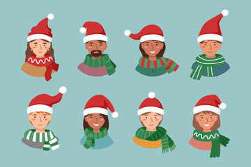 People in Santas hat. Christmas concept.	
