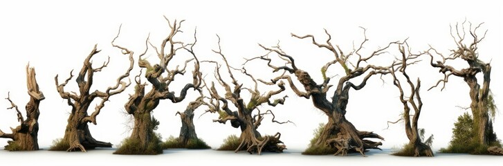 overgrown dead trees, collection of eerie trees isolated on white background, Generative AI