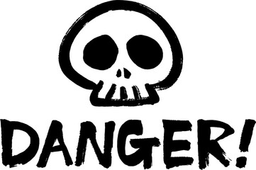 筆で描いた髑髏イラストとdangerの文字