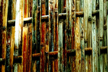 Vintage Bamboo Fence Weathered Wood Background