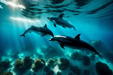 Fotobehang dolphins in the sea © Naila