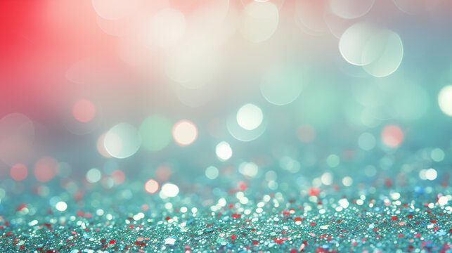 Festive Glitter Bokeh Background in Red to Teal Gradient