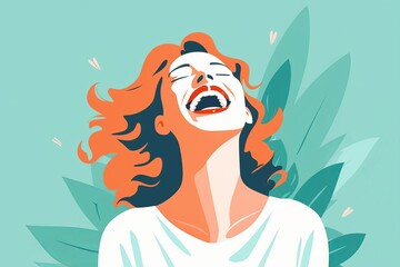 A woman laughing out loud. Flat  style, Generative AI - obrazy, fototapety, plakaty