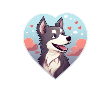 Siberian Husky in a heart-shaped sticker. Vector illustration. 