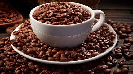 Fototapeta premium coffee beans in a cup HD 8K wallpaper Stock Photographic Image 
