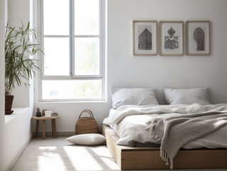 Naklejka premium Serene and Stylish Bedroom with Natural Woven Accents