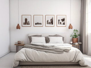 Fototapeta na wymiar Serene and Stylish Bedroom with Natural Woven Accents