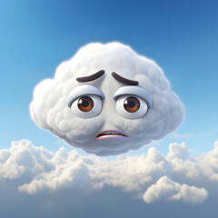 cloud with sad face emojis on the blue sky, Blue Monday concept,