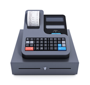 Generic cash register isolated on white background. 3D illustration