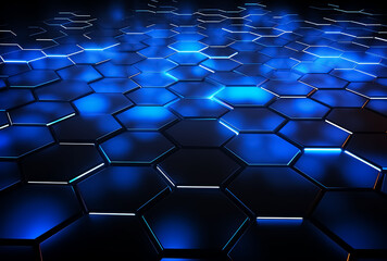 Abstract background with glowing hexagons. 3d rendering, 3d illustration. Abstract background hexagon pattern with glowing lights,