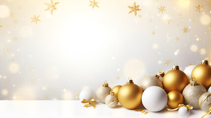 Naklejka na ściany i meble christmas background with golden baubles, Christmas and New Year background with gold and white baubles 3d rendering