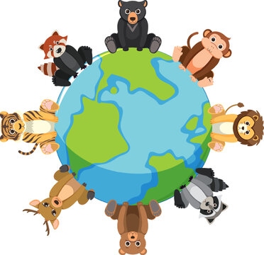 Wild Animals Sitting on Globe Icon