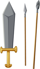 Ancient Armed Sword and Spears Vector Illustration