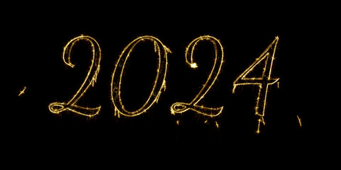 2024 fireworks font on black background