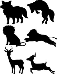 Wild Animals Silhouette Set: Vector Cartoon Illustration