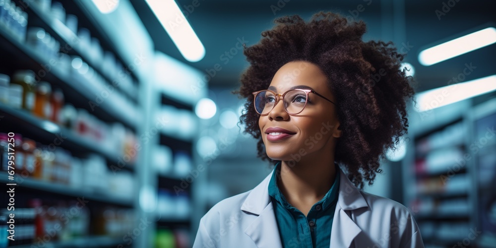 Poster Afro american female pharmacist