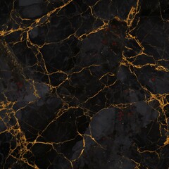 Black marble texture with gold veins,  Seamless square background, tile ready