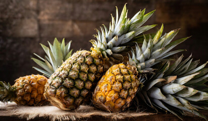 juicy pineapple fruit, food photography close up shot in studio