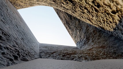 Abstract architecture background stone wall in interior 3d render