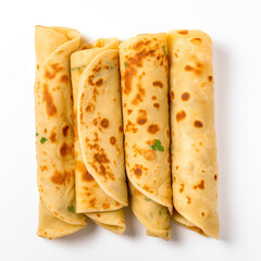 Flatlay paratha roll picture white background