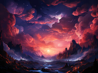 Nature beauty silhouettes against majestic skies. Generative Ai