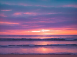 Naklejka na ściany i meble A serene beach in purple, pink orange hue with small waves