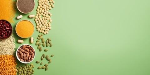 Fototapeta na wymiar Assorted seeds on colorful background