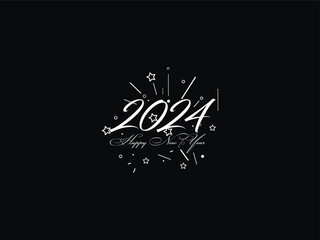 Happy New Year, New Year, 2024 Happy New Year, New Year Design, Happy New Year 2024, Celebration 2024, Holiday 2024, Congratulation 2024, Luxury Line Art Vector Happy New Year and Star For 2024