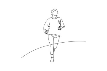 Jogging while listening music. Minimalist running sport concept.