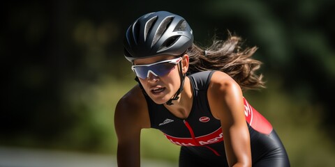 An woman participates in a bicycle race