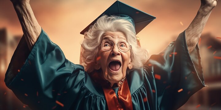 Elderly Woman In Graduate Student Robe