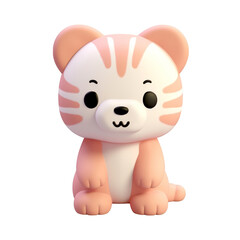 Cute baby tiger 3D character icon.  Transparent background. - Generative AI