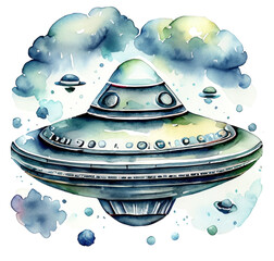 Statek ufo ilustracja - obrazy, fototapety, plakaty