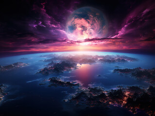 Obraz premium A view from space to a galaxy and stars. Generative ai