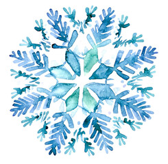 Namalowany błękitny płatek śniegu - obrazy, fototapety, plakaty