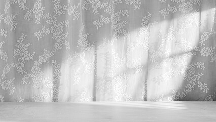 Black and white background with lace curtain. Provence background