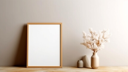 Blank frame mockup wooden frame. Generative AI
