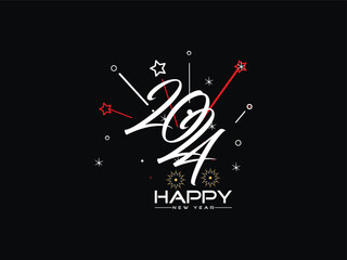 Firework Happy New Year, New Year, 2024 Happy New Year, New Year Design, Happy New Year 2024, Celebration 2024, Holiday 2024, Congratulation 2024, Luxury Line Art Vector Happy New Year Design